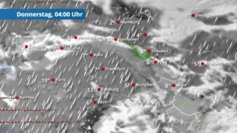 48-Stunden-Wetterfilm: Regenreiche Nacht und gemischte Aussichten für Deutschland