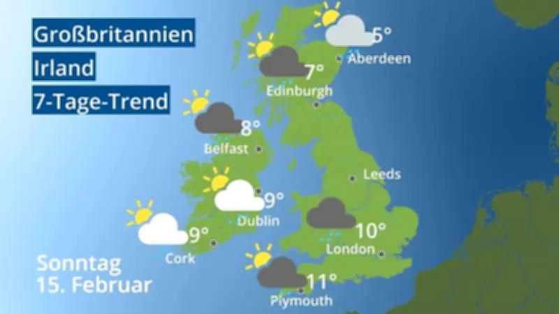 7-Tage-Wettertrend für Großbritannien und Irland: Sonne, Regen und Schnee im Wechsel