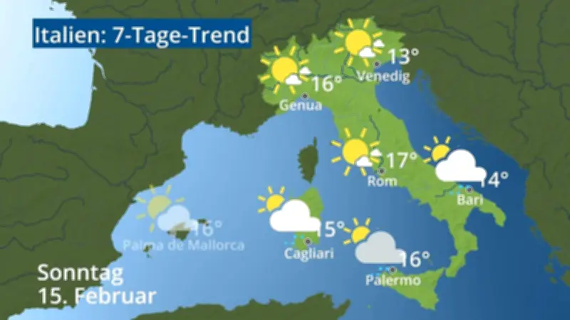 7-Tage-Wettertrend für Italien: Prognosen für Rom, Venedig, Sizilien und Sardinien