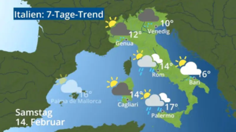 7-Tage-Wettertrend für Italien: Rom, Venedig, Sizilien und Sardinien im Fokus
