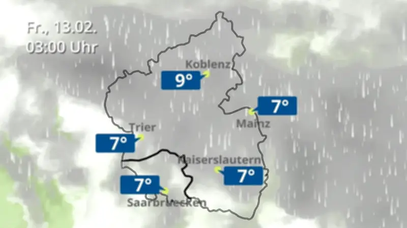 Regen und Wolken über Rheinland-Pfalz und Saarland: Wetterprognose für den 12. Februar 2026