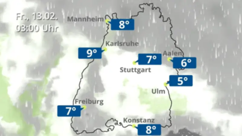 Regen- und Wolkenfilm für Baden-Württemberg: Wetterprognose für Stuttgart, Mannheim und Karlsruhe
