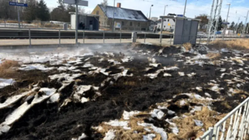 Vegetationsbrand bei Frost: Feuerwehr löscht Ödland-Feuer am Klein Bünzower Bahnhof