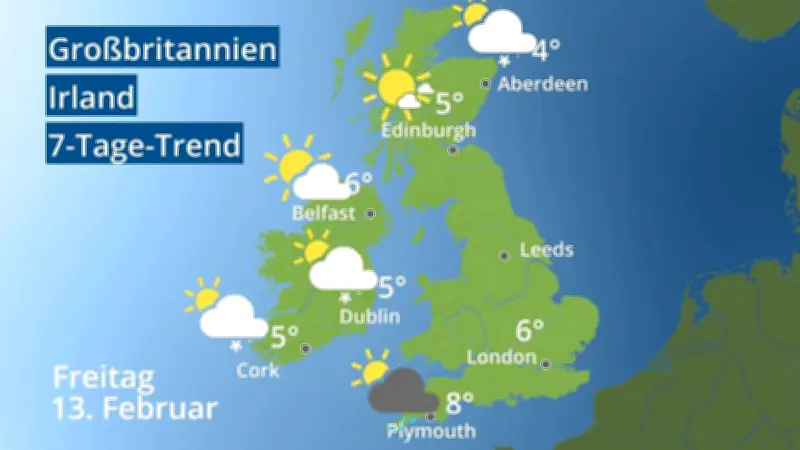 Wettervorhersage für Großbritannien und Irland: Sonne, Regen und Schnee im 7-Tage-Trend