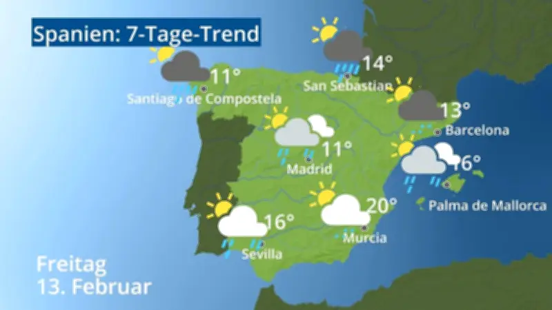 Wettervorhersage für Spanien: Temperaturen und Prognosen für sieben Städte