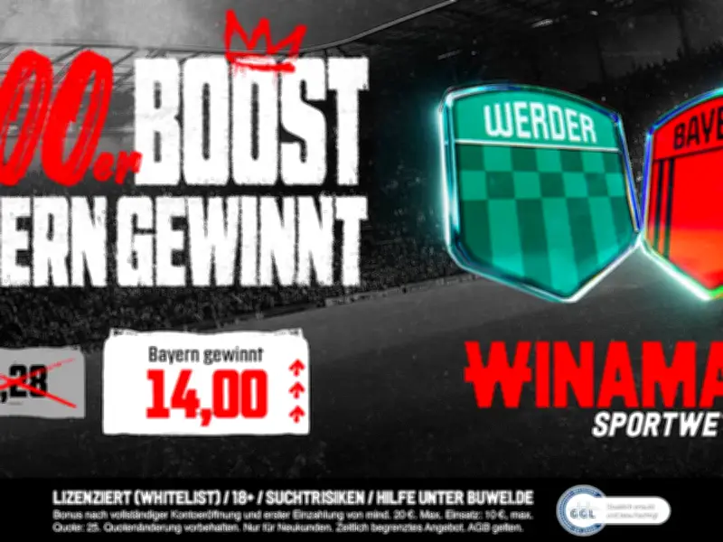 Winamax Quotenboost: 1000% Erhöhung auf Bayern-Sieg in Bremen am 14.02.26