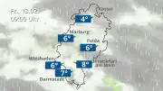 Regen- und Wolkenfilm für Frankfurt und Wiesbaden: Hessens Wetterprognose für den 13. Februar 2026