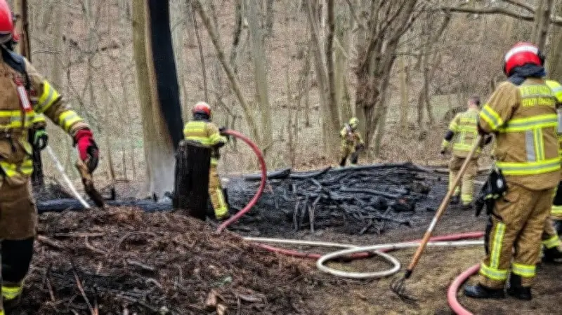 Brandstiftung in Ballenstedt: Feuerwehr löscht brennendes Schnittgut auf Privatgrundstück