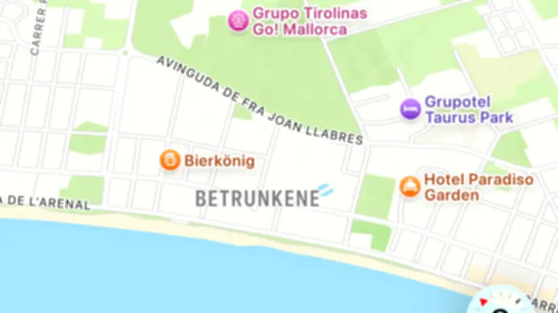 Ballermann-Lacher: Apple-Karten zeigt El Arenal plötzlich als „Betrunkene“ an