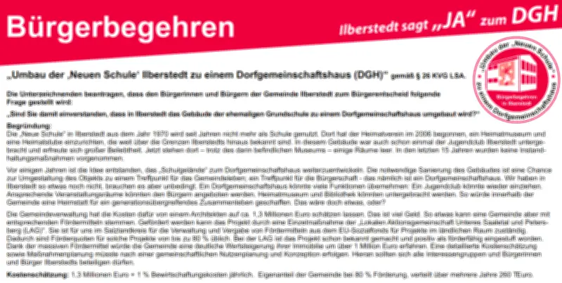 Neuer Anlauf für Dorfgemeinschaftshaus in Ilberstedt: Bürgerbegehren ohne konkreten Standort