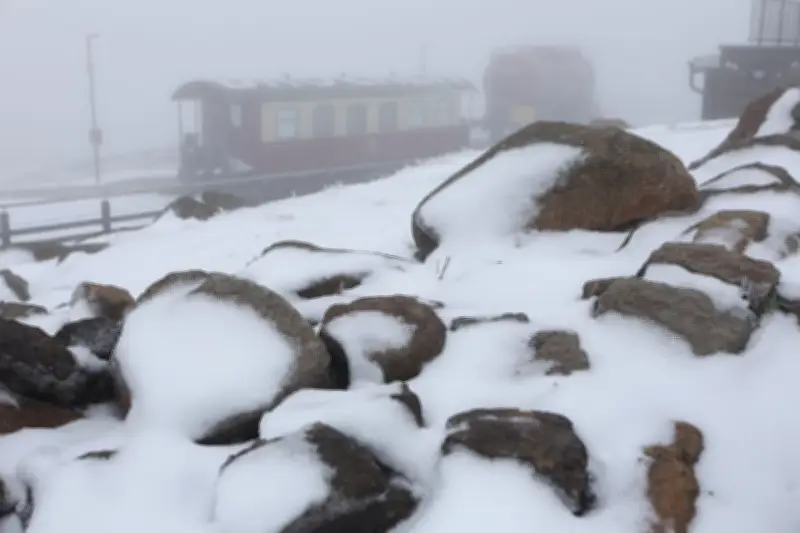 Spätwinter im Harz: Schneefall auf dem Brocken – doch nur ein kurzes Gastspiel