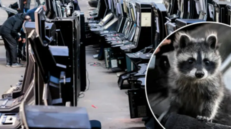 Waschbären-Invasion in Polizei-Lager: Maskierte Räuber knabbern Glücksspielautomaten an