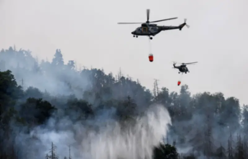 Waldbrand in Böhmischer Schweiz: Hubschrauber im Löscheinsatz