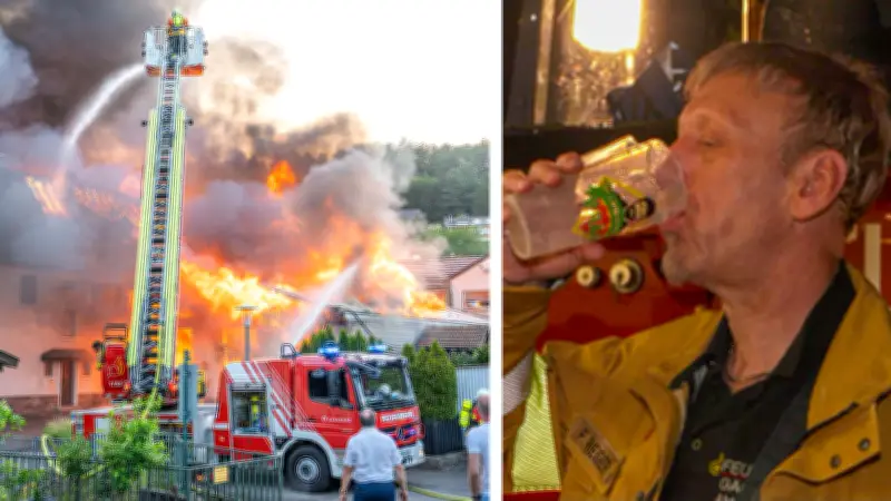 Großbrand in Gaggenau: Feuerwehrmann löscht Durst nach Einsatz