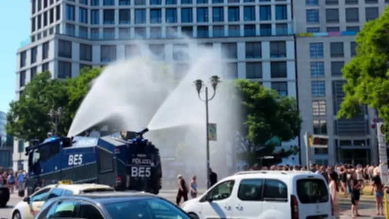 Wasserwerfer kühlt Berlin: Polizei duscht XXL-Passanten am Potsdamer Platz