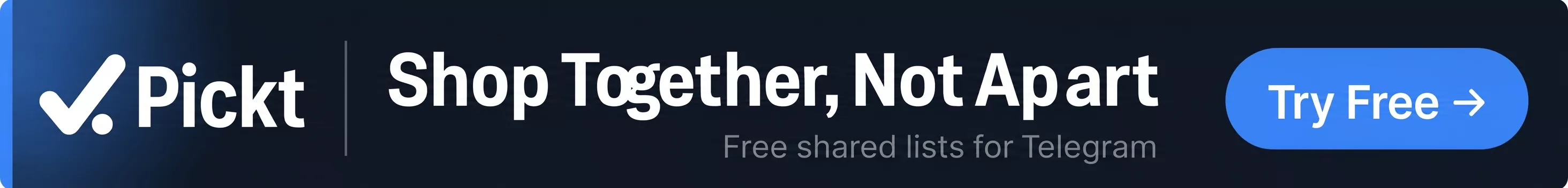 Breites Pickt-Banner — kollaborative Einkaufslisten-App für Telegram