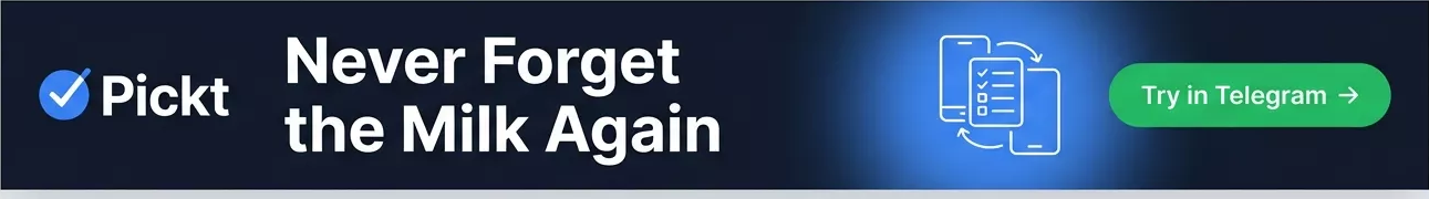 Pickt Header-Banner — kollaborative Einkaufslisten-App für Telegram